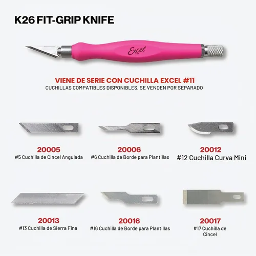 Vista 4 de Excel Blades Fit Grip - Cuchillo para manualidades con hoja en ángulo de acero al carbono ultra afilada #11 - Cuchillo de precisión con agarre