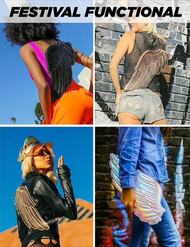Vista 7 de Fydelity Quiver Wings - Mochilabandolera cruzada para mujer, bolsa de festival para mujer, bolsa de rave, bolsa cruzada retro, linda riñonera