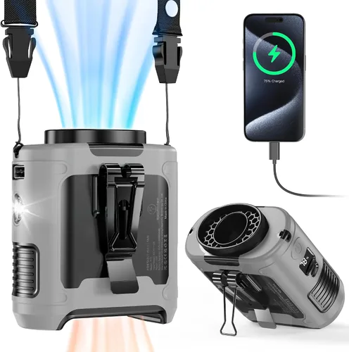 Vista 10 de Ventilador Portátil de Clip para Cintura de 10000mAh, Ventilador Personal Portátil de Enfriamiento de 40H, Ventilador de Cinturón Fuerte de 5