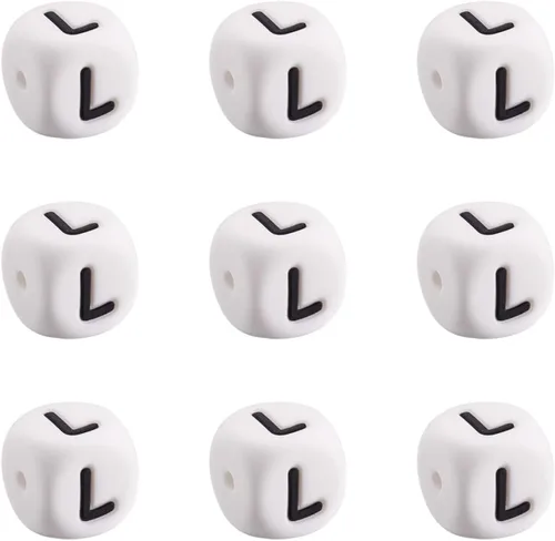 Vista 21 de Mega Pet 10 cuentas de silicona en forma de cubo de silicona con la letra A, cuentas sueltas del alfabeto, cuentas del alfabeto, de 0.472 x 0.472 x