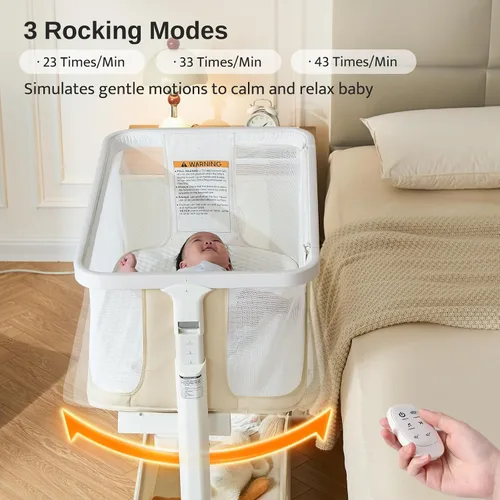 Vista 2 de VaVaSoo Cuna eléctrica para bebé, cama de malla con balanceo automático de 3 velocidades, 8 sonidos relajantes, control remoto, cuna de bebé