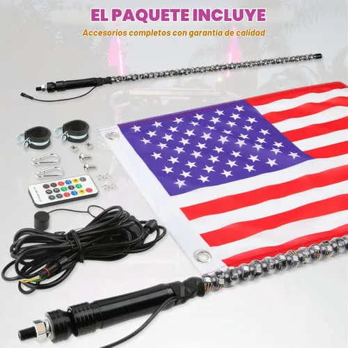 Vista 2 de DREAMIZER Luz LED de látigo – Látigos de luz para UTV ATV – Luz LED en espiral de roca con banderas de Estados Unidos para RZR Can-Am X3 Ranger 1