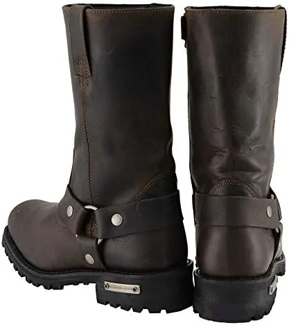 Vista 8 de Milwaukee Leather MBM9062 - Botas clásicas de 11 pulgadas con arnés marrón oscuro con punta cuadrada para hombre, talla 9