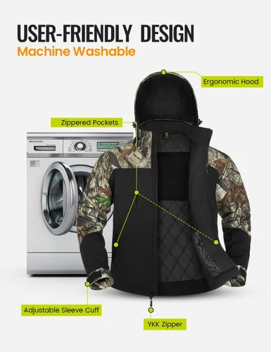 Vista 5 de TIDEWE Chaquetas térmicas para hombre con batería, chaquetas de trabajo aislantes de 6.35 oz, abrigo resistente al agua (negro, marrón, S-XXXL)