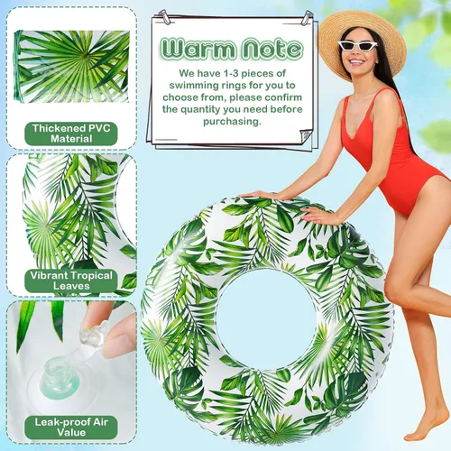 Vista 2 de Simgoing Flotador de piscina jumbo de 47.24 pulgadas, tubo inflable de flotador de hojas tropicales, tubo de piscina con hojas verdes, tubo inflable