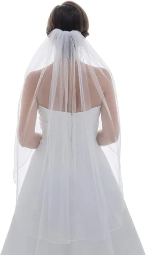 Vista 2 de SAMKY 1T - Velo de novia de boda con borde de cinta de 1 nivel