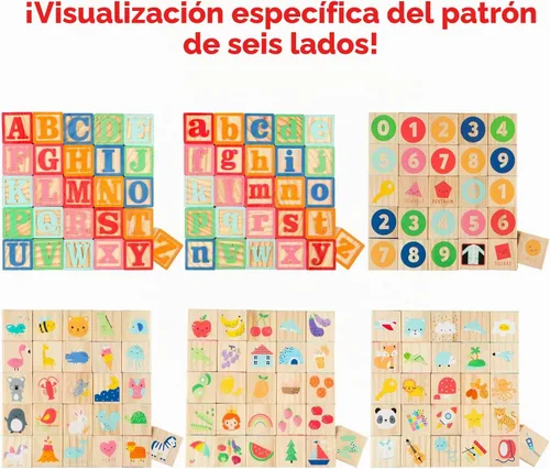 Vista 5 de Bloques de construcción de juguete ABC de madera para niños pequeños de 1 a 3 años, 36 bloques de números del alfabeto de madera para apilar