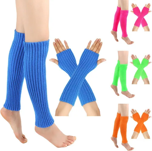 Vista 7 de Bobuluo Guantes de invierno sin dedos para hombres y mujeres, calentadores de piernas de lana, guantes largos de punto para piernas, mangas