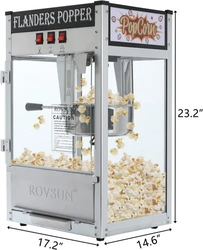 Vista 5 de LEADZM Máquina para hacer palomitas de maíz de alta calidad de 8 onzas con cuerpo de acero inoxidable y vidrio templado grueso, estilo retro de cine