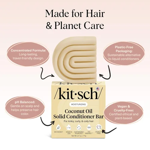 Vista 4 de Barra de acondicionador de hidratación profunda de aceite de coco Kitsch - Acondicionador ecológico sin botella. Nutre y restaura el cabello seco