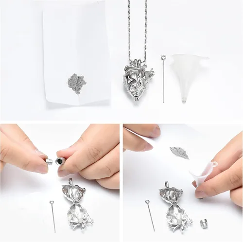 Vista 41 de Imrsanl Collar con colgante de joyería de cremación para cenizas – Collar anatómico de urna de corazón para cenizas – Medallones conmemorativos
