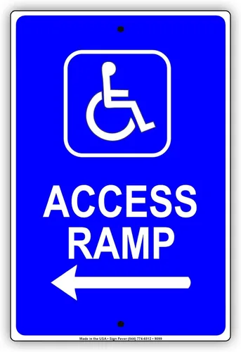 Vista 3 de Entrada de rampa accesible para discapacitados con flecha Aviso de dirección para silla de ruedas Letrero de aluminio 8"x12