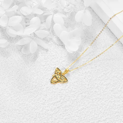 Vista 4 de KECHO Collar de gato celta de 14 quilates para mujer, collar de nudo celta de trinidad celta de oro, Yellow Gold, Oro amarillo