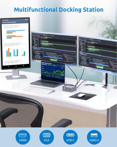 Vista 5 de Estación de acoplamiento, QIYO 16 en 2 USB C Docking Station Dual Monitor para MacBook Pro Air (no para M1), Dual 4K HDMI, VGA, 6 USB, RJ45 y lector