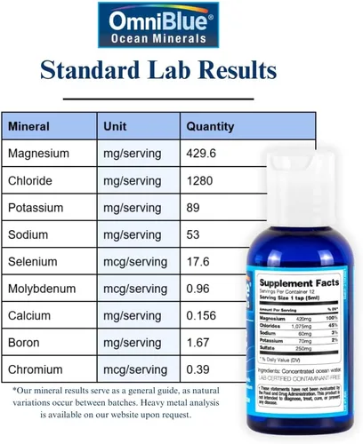 Vista 2 de OmniBlue Ocean Minerals - Más de 70 oligominerales y magnesio líquido, potasio, cloruro, bajo en sodio, apoyo natural para dormir, digestión