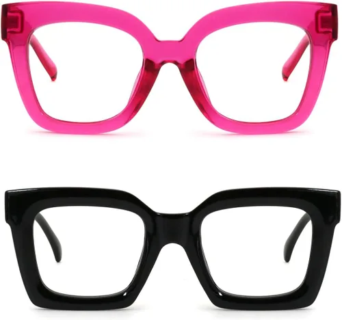 Vista 7 de Gafas de lectura de ojo de gato de gran tamaño para mujer, lentes de bloqueo de luz azul para computadora, estilo retro negro