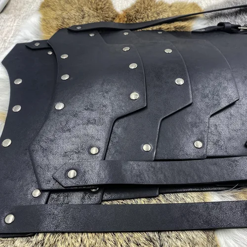 Vista 5 de HiiFeuer Hombrera doble medieval de piel sintética, armadura de hombro de caballero mercenario vintage para LARPCosplay Ren Faire