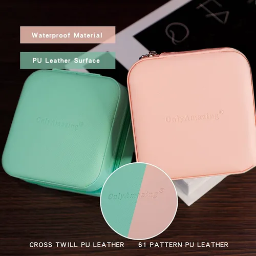 Vista 3 de Mini organizador de viaje verde portátil para anillos aretes collar regalos del día de San Valentín para niñas y mujeres