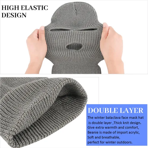 Vista 4 de Máscara facial completa para hombre, pasamontañas de punto, máscara de esquí de invierno con 3 agujeros para suministros de invierno para adultos