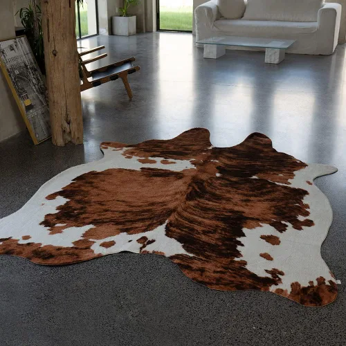 Vista 5 de rugoo Alfombra de piel de vaca de 6.3 x 7.9 pies, alfombra de piel sintética tricolor, alfombra de piel sintética con estampado de vaca, alfombra