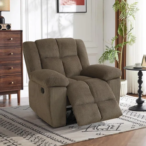 Vista 4 de Juego de sofá reclinable para muebles de sala de estar, juego de sofá y silla reclinable de pana verde, tela manual, sofá reclinable de 3 plazas