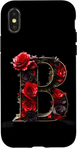 Vista 5 de B Monogram Letter Red Roses Floral Case for iPhone 17