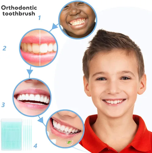 Vista 3 de 200 palillos de dientes de doble cabeza de plástico suave para el cuidado bucal interdental, palillos de dientes, púas de hilo dental, cepillos