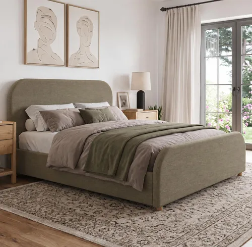 Vista 10 de Merax Marco de cama tamaño Queen, cama de plataforma tapizada de lino con cabecero y estribo de 44 pulgadas de alto, base de madera maciza, diseño