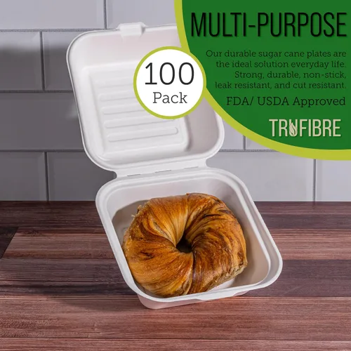 Vista 2 de Recipientes desechables blancos con tapas, cajas para llevar concha, pasteles bento, postres, sándwiches, recuerdos de fiesta, eventos, 6 x 6