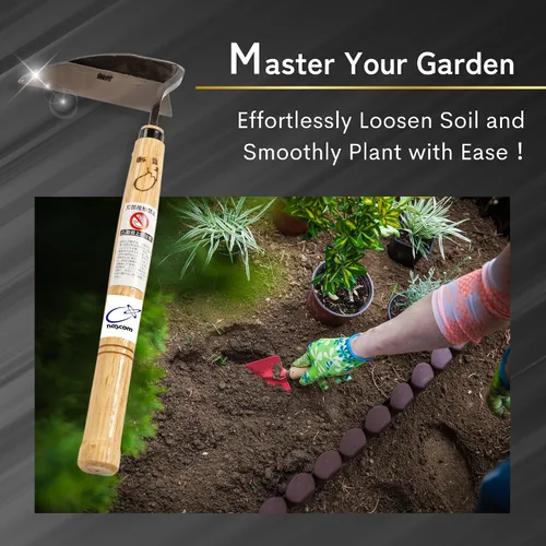 Vista 7 de Azada de mano japonesa de hoz de primera calidad para jardinería, ideal para plantar, arar, excavar y más, duradero, diseño ergonómico y hoja