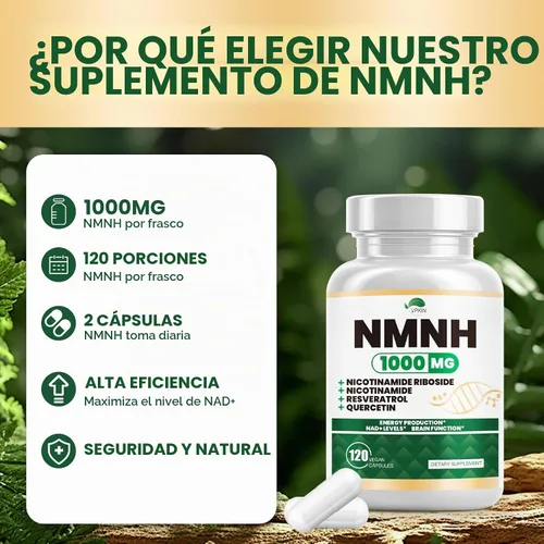 Vista 3 de NMNH (Mononucleótido de Dihidronicotinamida), Suplemento NMNH de 1000mg de Mononucleótido de Nicotinamida Pura, Alternativa de Suplemento NAD