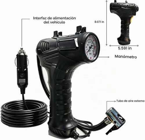Vista 8 de Compresor de aire portátil, inflador de neumáticos de 12V DC