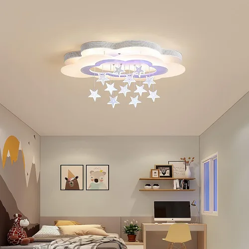 Vista 3 de Acrílico cielo estrellado blanco LED incrustado lámpara de techo lámpara de techo lámpara moderna de dibujos animados nubes y estrellas caída diseño