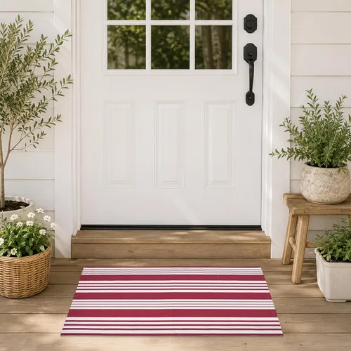 Vista 8 de USTIDE Orange White Stripe Woven Door Mat 2'x3' Washable Woven Striped Rug Orange&white Bold