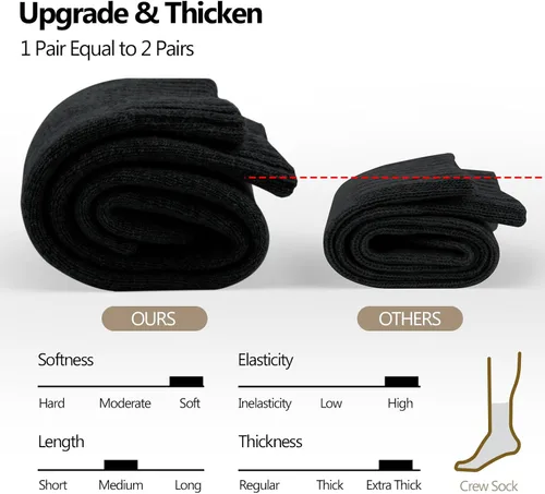 Vista 4 de EXCELLENT THERMAL Calcetines de lana merino para hombre, calcetines cálidos suaves de invierno para hombres, calcetines acogedores de senderismo