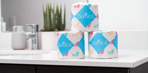 Vista 8 de 24 rollos de papel higiénico Bumroll reciclado y sostenible, suave, absorbente y ecológico, ideal para el hogar, la oficina y los baños, seguro