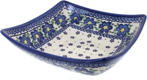 Vista 6 de Blue Rose Polish Pottery – Plato cuadrado Atlantis amarillo – 8 x 8 pulgadas – Hermoso cuenco para servir para ocasiones especiales, cenas o comidas
