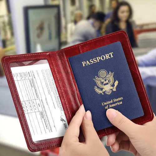 Vista 2 de Combo de tarjetero para pasaporte y vacuna, soporte para pasaporte con ranura para tarjeta de vacuna, cartera para pasaporte, funda para pasaporte