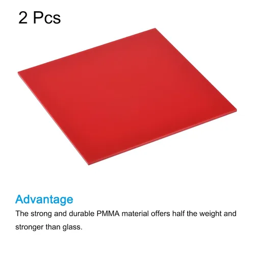 Vista 3 de MECCANIXITY PMMA - Hojas acrílicas de color no transparente, 6 x 6 pulgadas, rojo, para vidrio, bricolaje, pintura, manualidades, paquete de 2