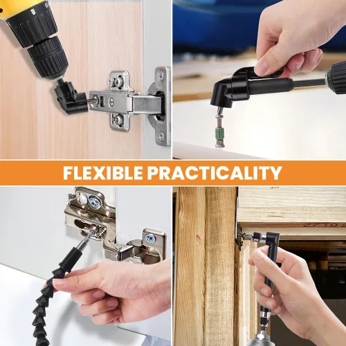 Vista 9 de 17 extensiones de broca flexible, con 3 adaptadores de enchufe giratorios, 2 accesorios de taladro hexagonal de 105° en ángulo recto, 10 puntas