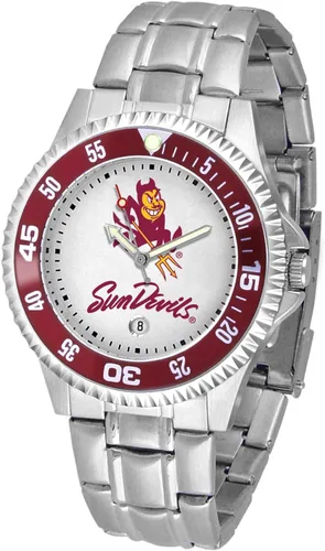 Vista 7 de SunTime Reloj de cuarzo de 1.575 in para hombre, correa de acero inoxidable de 0.787 in, esfera Gameday