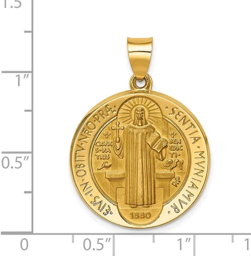 Vista 3 de Medalla hueca reversible de oro amarillo pulido de San Benito de 14 k (L- 1.201 in, W- 0.866 in) regalo para mujer, Metal, No es una piedra preciosa