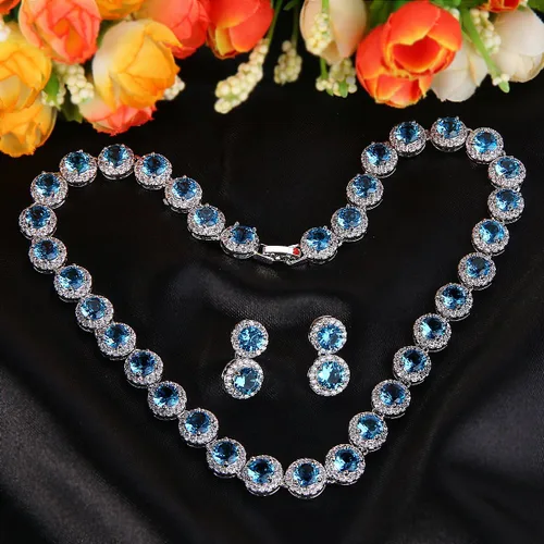 Vista 3 de EVER FAITH Gorgeous Round Cut Cubic Zirconia Birthstone Bridal Necklace Earrings Tennis Bracelet Sets Wedding Prom Jewelry Set for Women