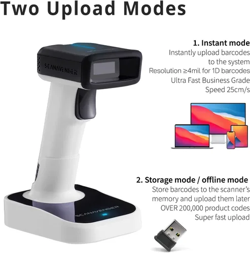 Vista 3 de ScanAvenger Escáner de Código de Barras Bluetooth Inalámbrico Portátil 1D&2D con Soporte Bluetooth: Escáner de Mano 3-en-1, Inalámbrico, Pistola