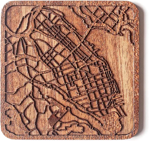 Vista 83 de Posavasos Amsterdam Map by O3 Design Studio, 1 pieza, posavasos de madera Sapele con mapa de la ciudad, hecho a mano, varias ciudades opcionales