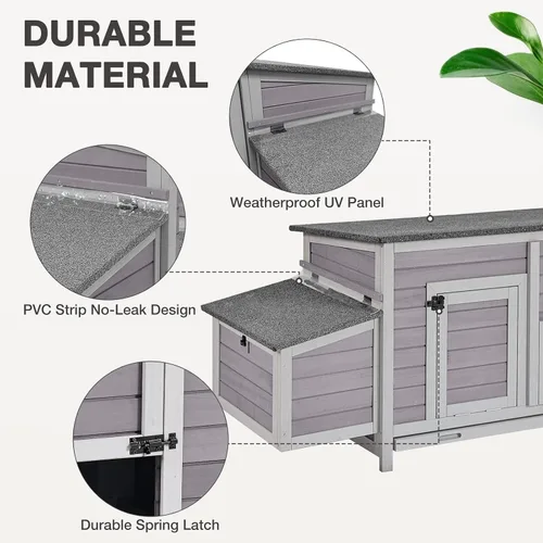 Vista 3 de Gallinero grande expandible para pollos para exterior con dos cajas de anidamiento, bandeja extraíble a prueba de fugas y panel de techo resistente