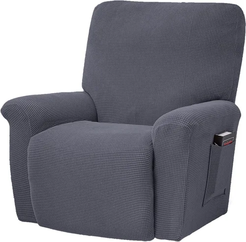 Vista 17 de CONRUSER Fundas elásticas para sillas reclinables, funda suave de 4 piezas, funda gruesa para sofá individual, funda de jacquard con bolsillo