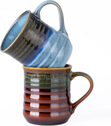 Vista 10 de GBhome Taza de café grande de 18 onzas, taza de café de cerámica hecha a mano para café con leche, té, cerveza, cacao caliente, apta
