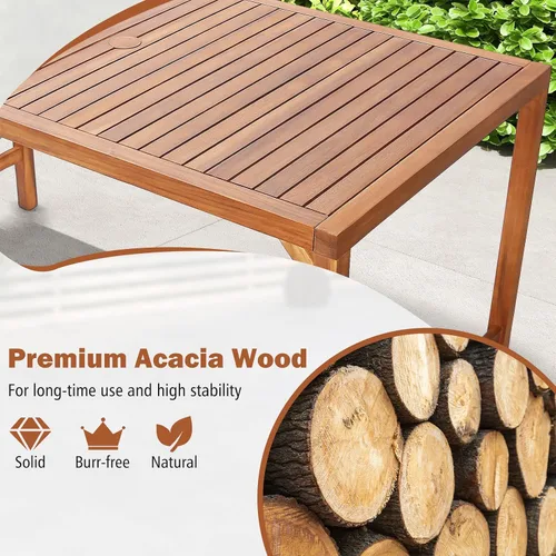 Vista 6 de Tangkula Mesa de comedor rectangular para exteriores, mesa de madera de acacia con agujero para sombrilla de 2 pulgadas, amplia mesa de listones