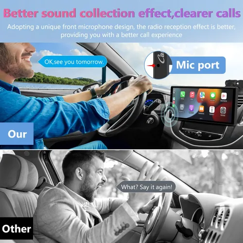 Vista 9 de CARPURIDE W903 Carplay portátil y Android Auto con cámara de salpicadero, pantalla HD IPS de 9.3 pulgadas, cámara frontal 4K y trasera 1080P
